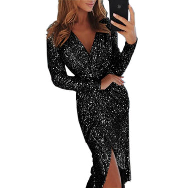 Sparkly Sequin Long-Sleeve Wrap Mini Dress