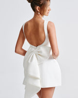 A-Line Mini Dress with Pearl Trim and Back Bow