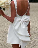 A-Line Mini Dress with Pearl Trim and Back Bow