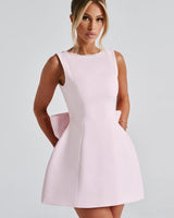 A-Line Mini Dress with Pearl Trim and Back Bow