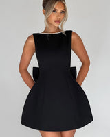 A-Line Mini Dress with Pearl Trim and Back Bow