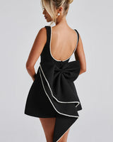 A-Line Mini Dress with Pearl Trim and Back Bow