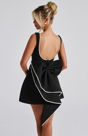 A-Line Mini Dress with Pearl Trim and Back Bow
