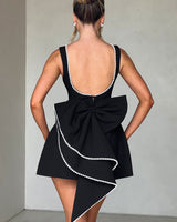 A-Line Mini Dress with Pearl Trim and Back Bow