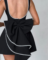 A-Line Mini Dress with Pearl Trim and Back Bow