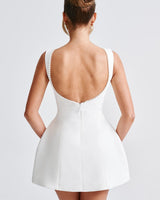 A-Line Mini Dress with Pearl Trim and Back Bow