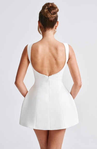 A-Line Mini Dress with Pearl Trim and Back Bow