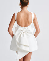 A-Line Mini Dress with Pearl Trim and Back Bow