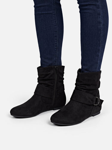 Ankle Boots Womens with Buckle Strap and Side Zip