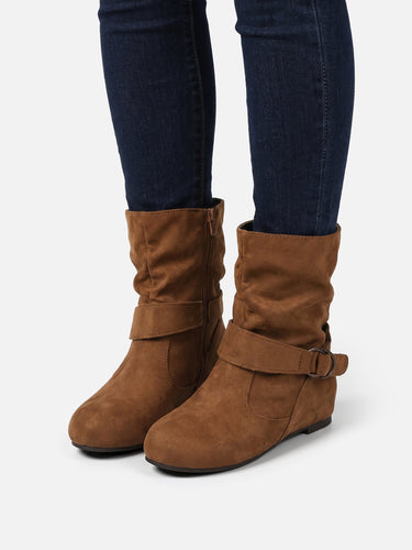Ankle Boots Womens with Buckle Strap and Side Zip