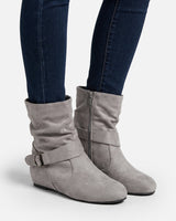 Ankle Boots Womens with Buckle Strap and Side Zip