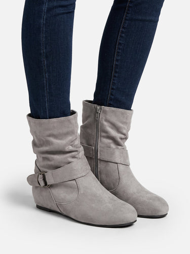 Ankle Boots Womens with Buckle Strap and Side Zip