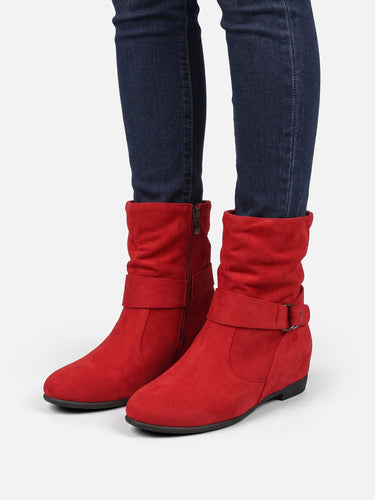 Ankle Boots Womens with Buckle Strap and Side Zip