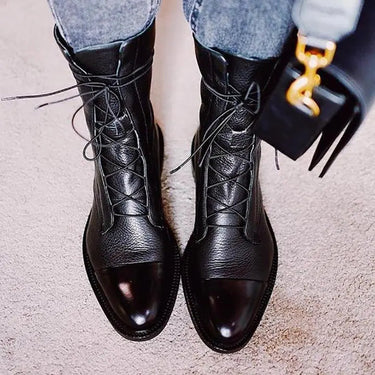 Sole and heel view of structured leather ankle boots