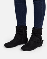 Ankle Boots Womens with Buckle Strap and Side Zip