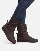 Ankle boots on a plain background, three-quarter angle