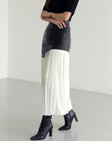 Asymmetric Coated and Pleated Maxi Skirt