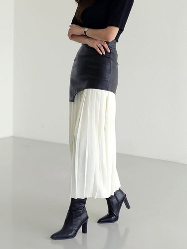 Asymmetric Coated and Pleated Maxi Skirt