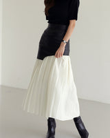Asymmetric Coated and Pleated Maxi Skirt