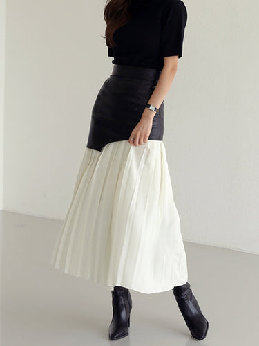 Asymmetric Coated and Pleated Maxi Skirt