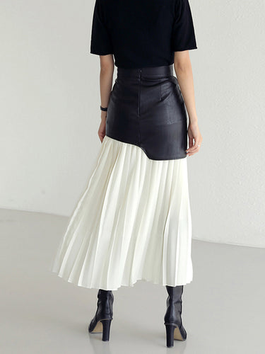 Asymmetric Coated and Pleated Maxi Skirt