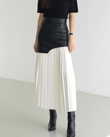 Asymmetric Coated and Pleated Maxi Skirt