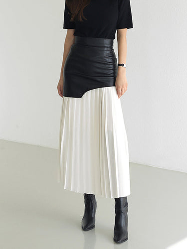 Asymmetric Coated and Pleated Maxi Skirt
