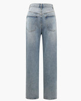 Asymmetric High-Waisted Straight-Leg Jeans with Waistband