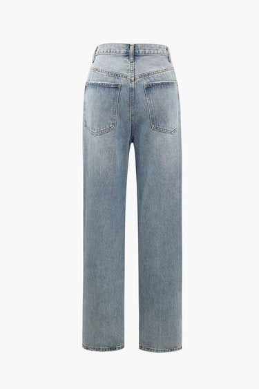 Asymmetric High-Waisted Straight-Leg Jeans with Waistband