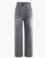 Asymmetric High-Waisted Straight-Leg Jeans with Waistband