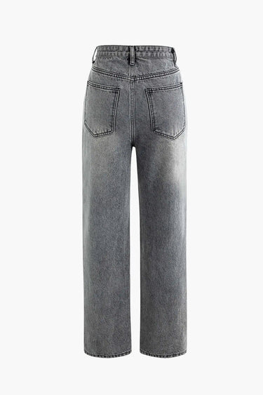 Asymmetric High-Waisted Straight-Leg Jeans with Waistband