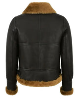 Side view showing shearling lining detail and front zip closure