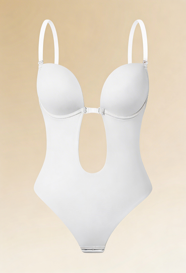 Backless Bodysuit Bra with Adjustable Straps and Deep V Front