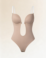 Backless Bodysuit Bra with Adjustable Straps and Deep V Front