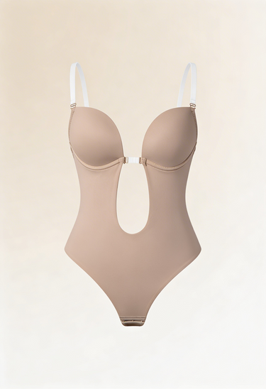 Backless Bodysuit Bra with Adjustable Straps and Deep V Front