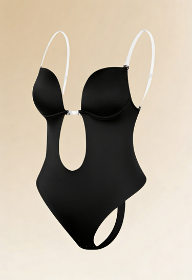 Backless Bodysuit Bra with Adjustable Straps and Deep V Front