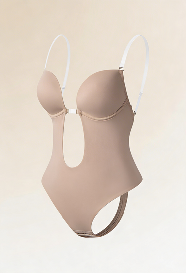 Backless Bodysuit Bra with Adjustable Straps and Deep V Front