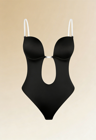 Backless Bodysuit Bra with Adjustable Straps and Deep V Front