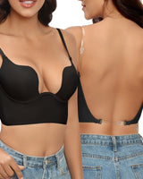 Backless Bra with Clear Straps and Deep Plunge Front