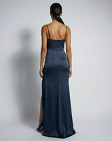 Backless Satin Maxi Dress Slit