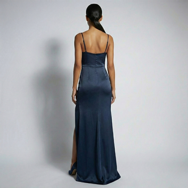 Backless Satin Maxi Dress Slit