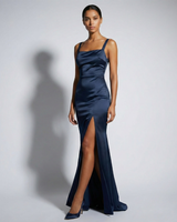 Backless Satin Maxi Dress Slit