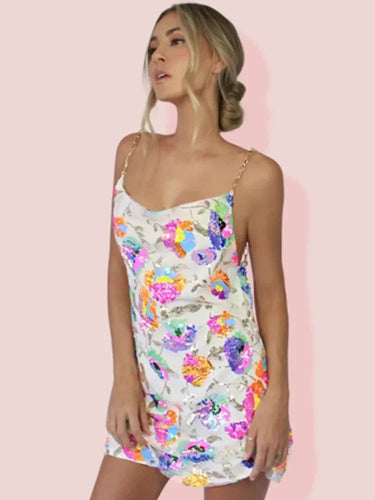 Backless Sequin Mini Dress with Chain Straps