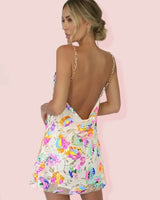 Backless Sequin Mini Dress with Chain Straps