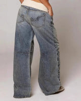 Baggy Wide Leg Denim Trousers with Ribbed Waistband