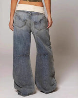 Baggy Wide Leg Denim Trousers with Ribbed Waistband