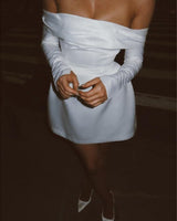Bardot Mini Dress with Long Sleeves