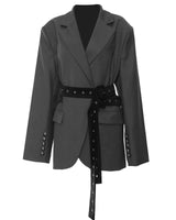 Belted Blazer Jacket with Lapel Collar and Defined Silhouette