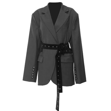 Belted Blazer Jacket with Lapel Collar and Defined Silhouette