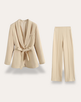 Belted Blazer and Wide-Leg Trousers Set